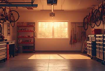 Organized Antelope garage with natural light, tool pegboards, wall-mounted bikes, custom cabinets, and mobile storage units.